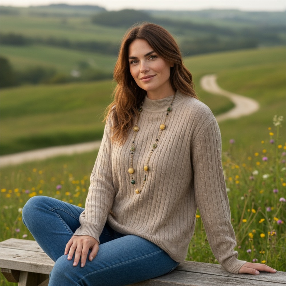 LAURA SCOTT Cozy Beige Cable Knit Sweater